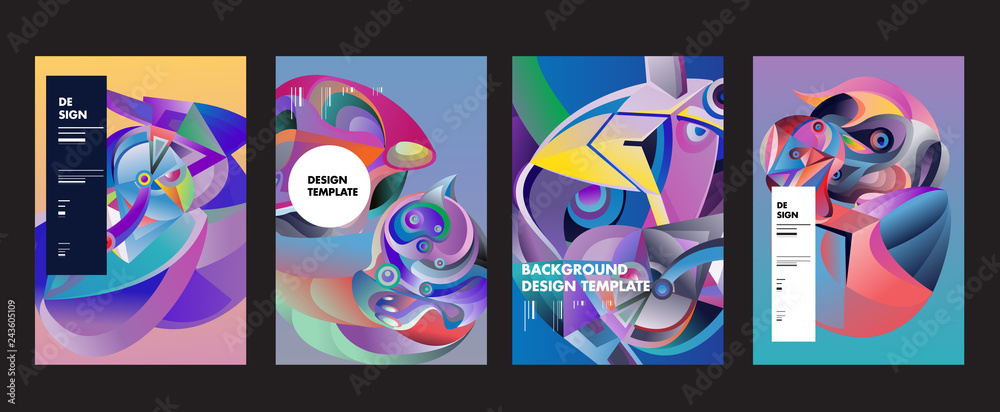 Abstract_shape_curSet of modern abstract vector poster background . Gradient geometric shapes of different colors in space design style. Template ready for use in web or print designve