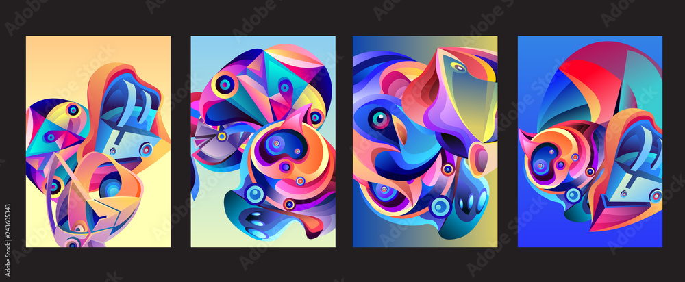 Abstract_shape_curSet of modern abstract vector poster background . Gradient geometric shapes of different colors in space design style. Template ready for use in web or print designve