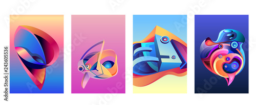 Abstract_shape_curSet of modern abstract vector poster background . Gradient geometric shapes of different colors in space design style. Template ready for use in web or print designve