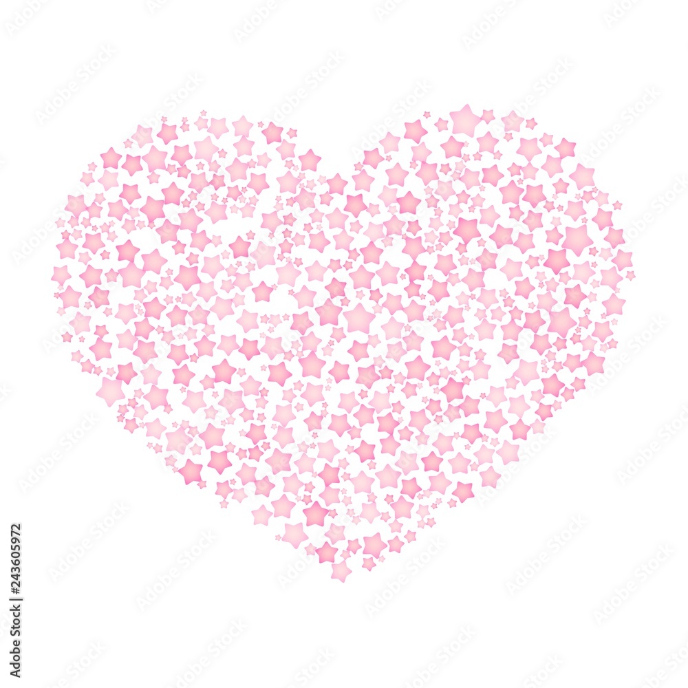 Cute pink frame for Valentine Day. Circle shape out of stars ornament. Isolated editable vector clip art on white background