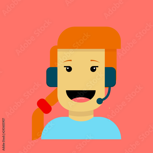 Modern vector illustration of a young girl working as operator.