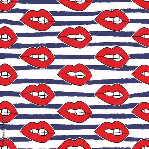 woman sexy lips on strips. Seamless pattern