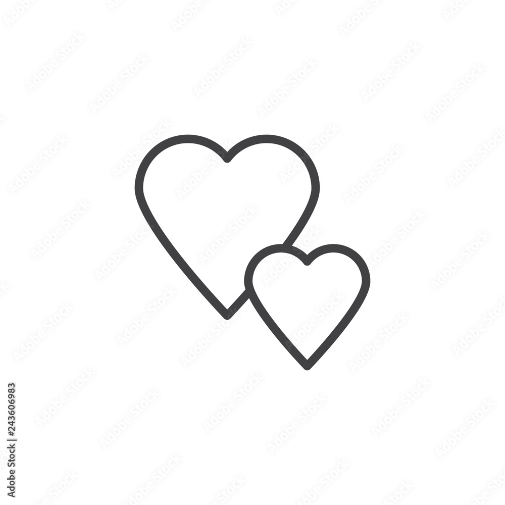 Two hearts line icon. linear style sign for mobile concept and web design. Hearts outline vector icon. Love and Valentine's Day symbol, logo illustration. Pixel perfect vector graphics