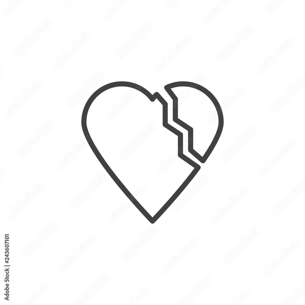 Break up Love line icon. linear style sign for mobile concept and web design. Broken heart outline vector icon. Valentines day symbol, logo illustration. Pixel perfect vector graphics Break up Love line icon. linear style sign for mobile concept and web design. Broken heart outline vector icon. Valentines day symbol, logo illustration. Pixel perfect vector graphics