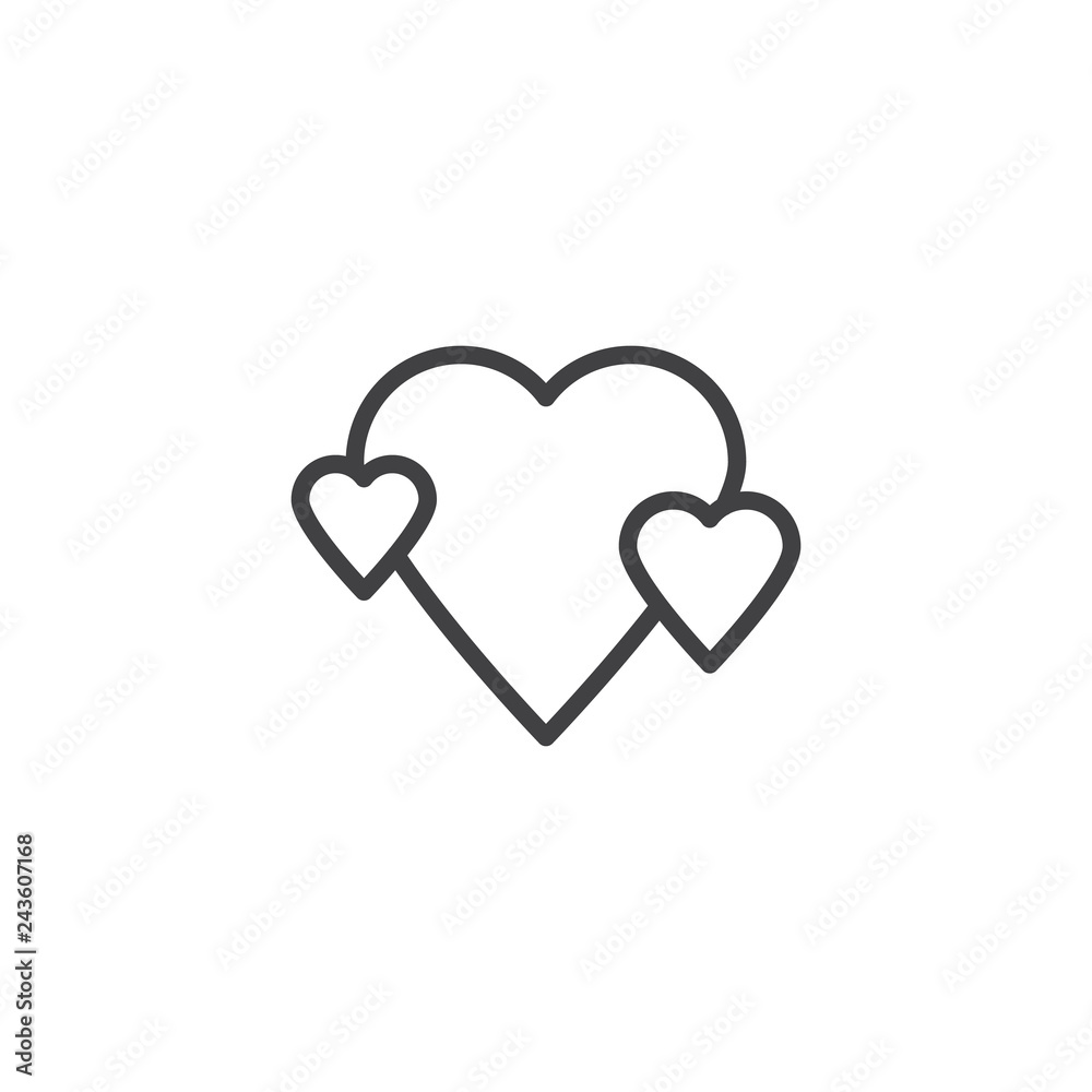 Three hearts line icon. linear style sign for mobile concept and web design. Abstract heart outline vector icon. Love and Valentine's Day symbol, logo illustration. Pixel perfect vector graphics Three hearts line icon. linear style sign for mobile concept and web design. Abstract heart outline vector icon. Love and Valentine's Day symbol, logo illustration. Pixel perfect vector graphics