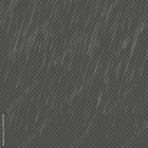 Rain isolated realistic anglewise effect. Transparent nature rainfall template. EPS 10