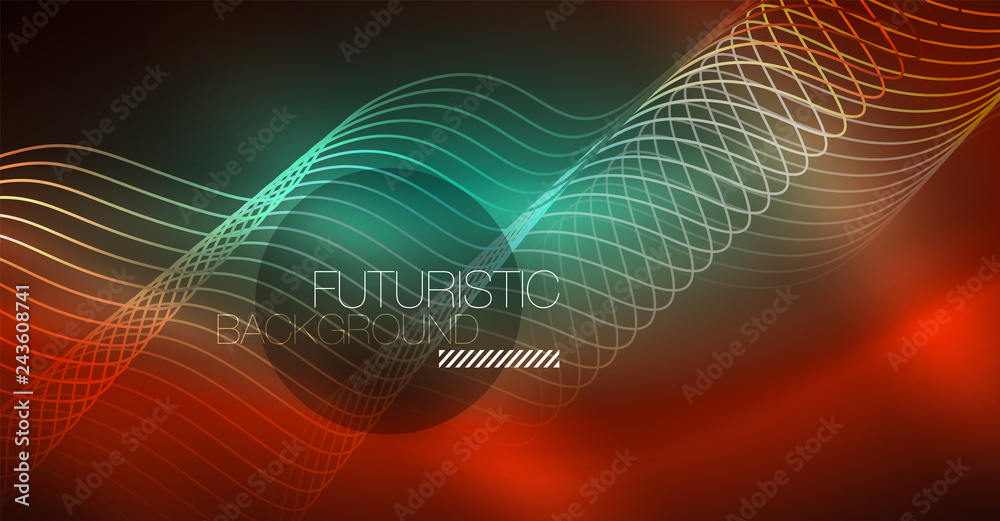 Neon lines wave background. Abstract composition