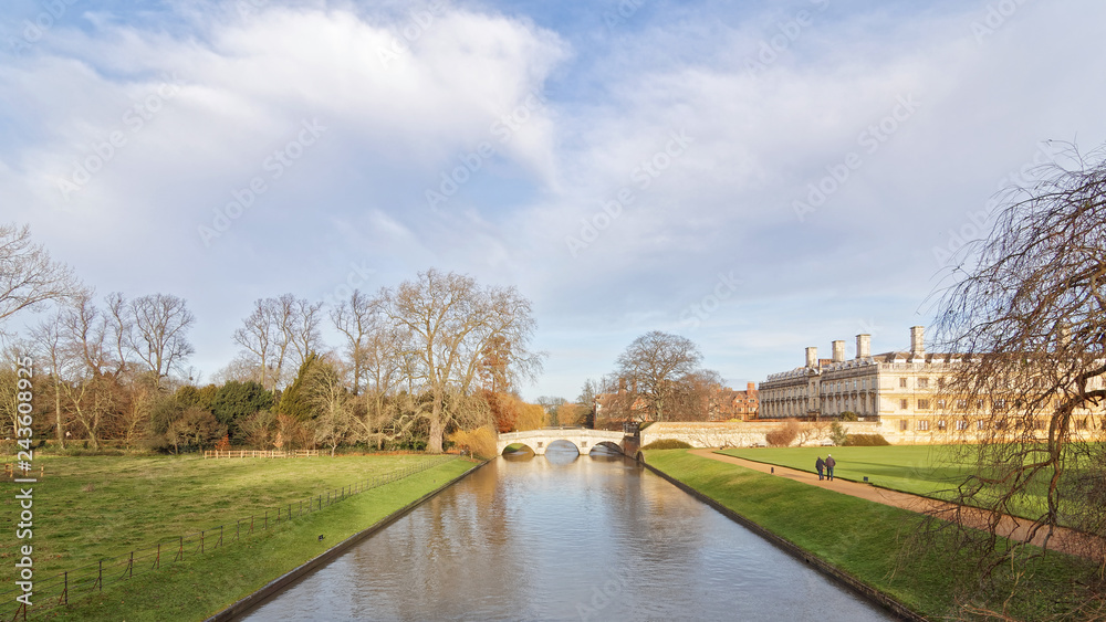 Clare & King's College and cam river viewed in the morning in Cambridge University, Cambridge city, England. 
