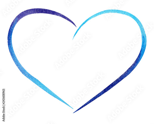 Watercolor hand painted blue heart. Symbol of love.