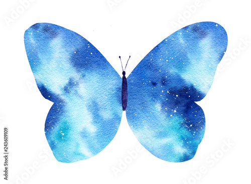 Obraz na płótnie Watercolor galaxy butterfly isolated on the white background. w salonie