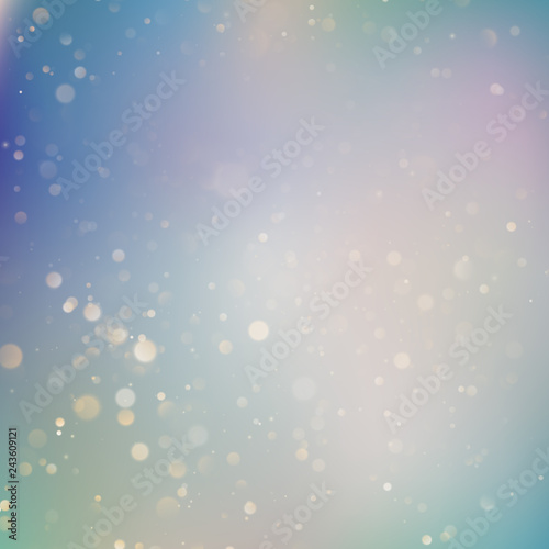 Background of soft delicate blue and purple pastel colored glittering bokeh light reflections. EPS 10