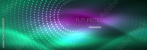 Blue neon dotted circles abstract background, technology energy