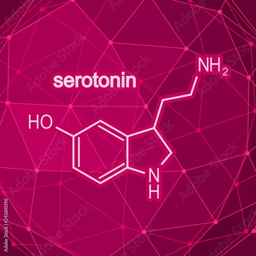 Chemical molecular formula hormone serotonin. Infographics illustration.