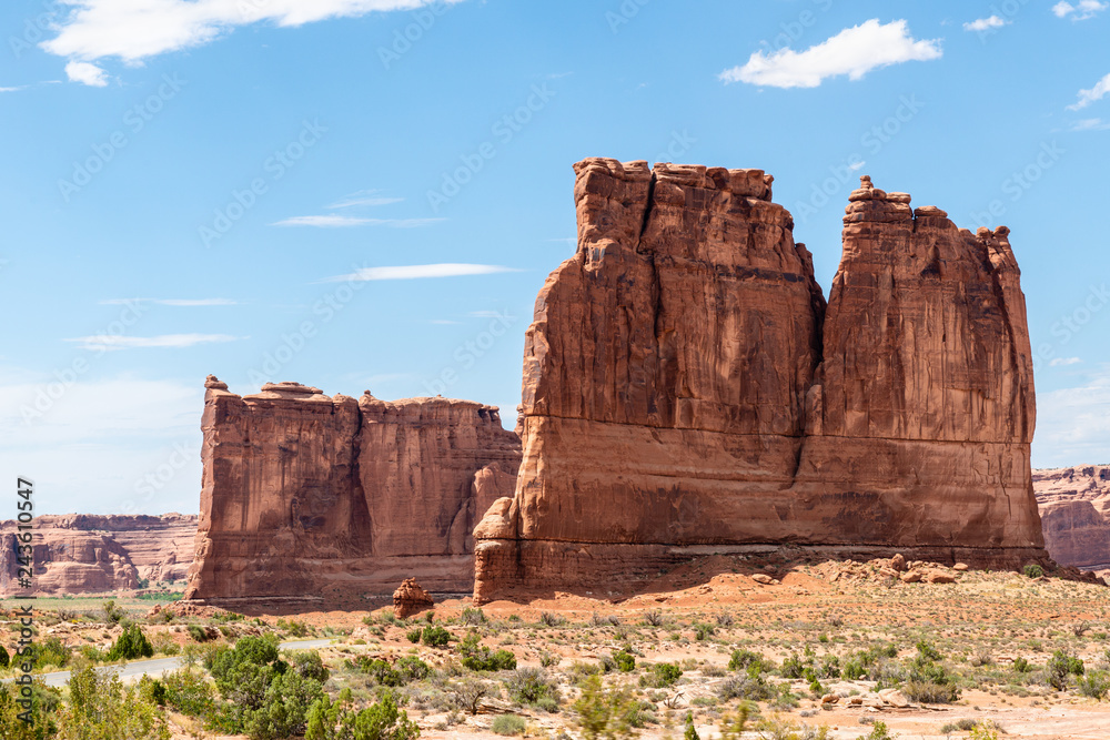 Sandstone formations in the entrance of Arches National Park, Utah