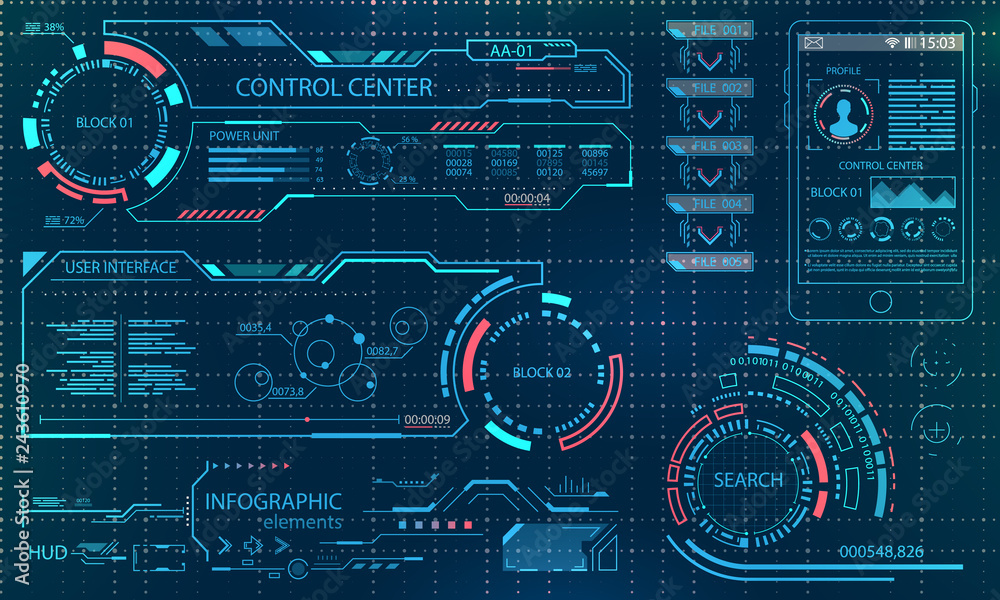 Futuristic User Interface. Virtual Graphic Touch UI for VR. HUD