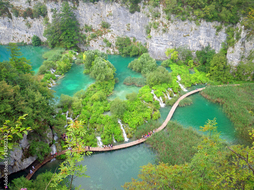 Aerial view of Plitvice lakes Unesco natural site in Croatia
