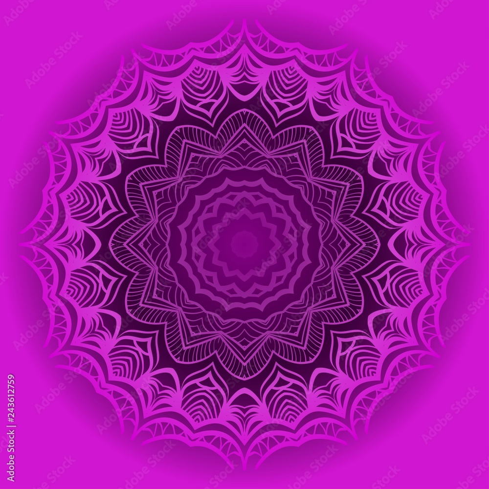 Purple color Mandala flower decoration. Vector floral ornament. Tribal ethnic fashion motif for paper, textile.