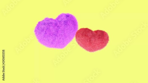 4k Red fluffy heart soft pillow or cushion for Valentine's day love or wedding day. Fur hearts. photo