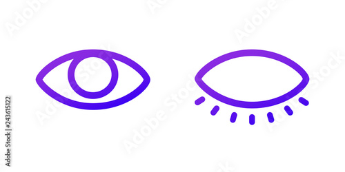 Two web icons Open and closed eye. Purple gradient