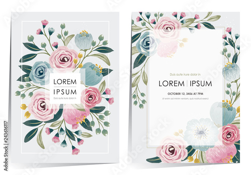  Vector illustration of a floral frame in spring for Wedding, anniversary, birthday and party. Design for banner, poster, card, invitation and scrapbook 				