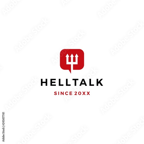 hell talk pitchfork devil logo vector icon illustration
