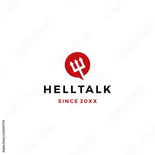 hell talk pitchfork devil logo vector icon illustration