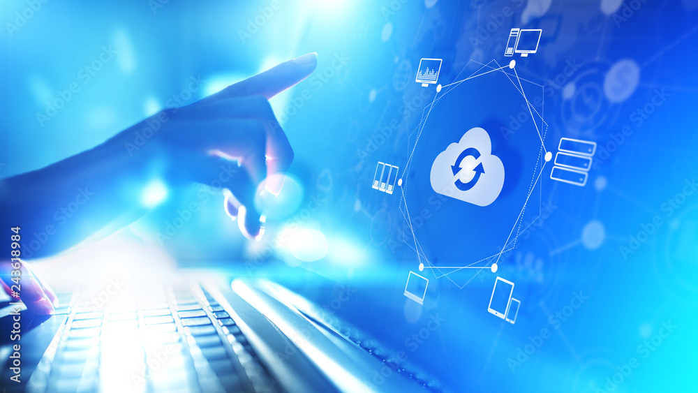 Naklejka premium Cloud technology Computing and data storage. Internet and networking concept on virtual screen.