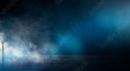 Texture dark concrete floor with mist or fog. Creative blurry outdoor asphalt background with mist