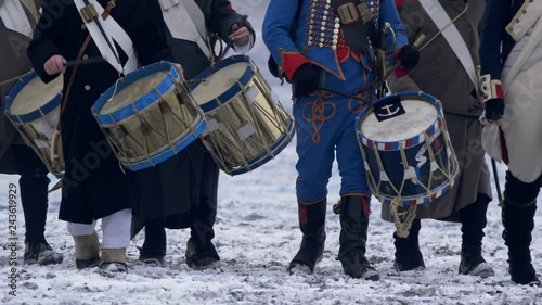Soldiers playing war drums in Napoleonic wars