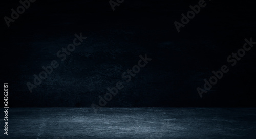 Empty black studio room. Dark background. Abstract dark empty studio room texture.  Product showcase spotlight background. Dark Studio Gallery