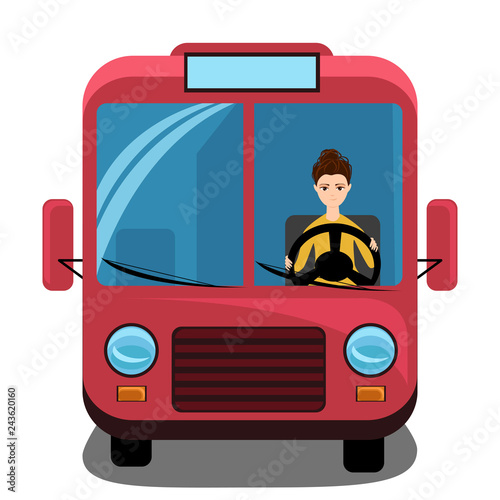 the woman behind the wheel of the bus. woman driver
