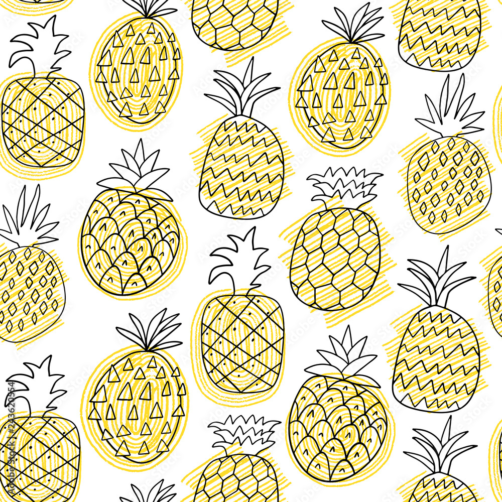 Pineapple vector seamless pattern illustration. Summer tropical fruit