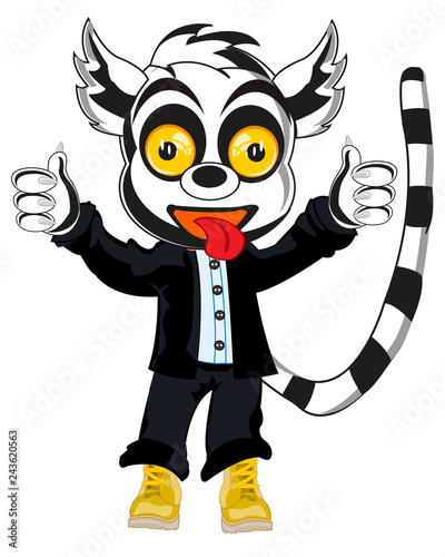 Cartoon animal lemur in suit and footwear