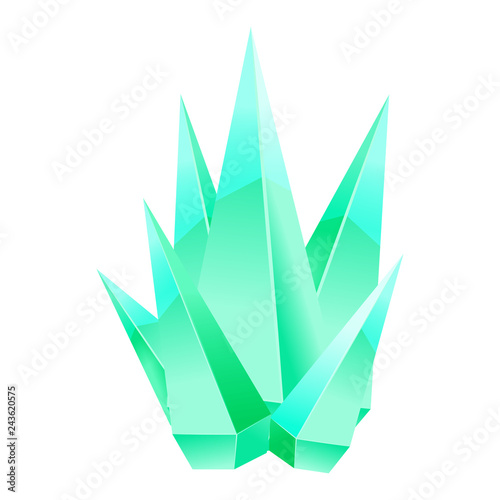 Crystal stone or precious stone. Green colors. Precious stone Magic, fantasy crystals and semiprecious stones. For games, applications, advertising, sites. Vector illustration, isolated
