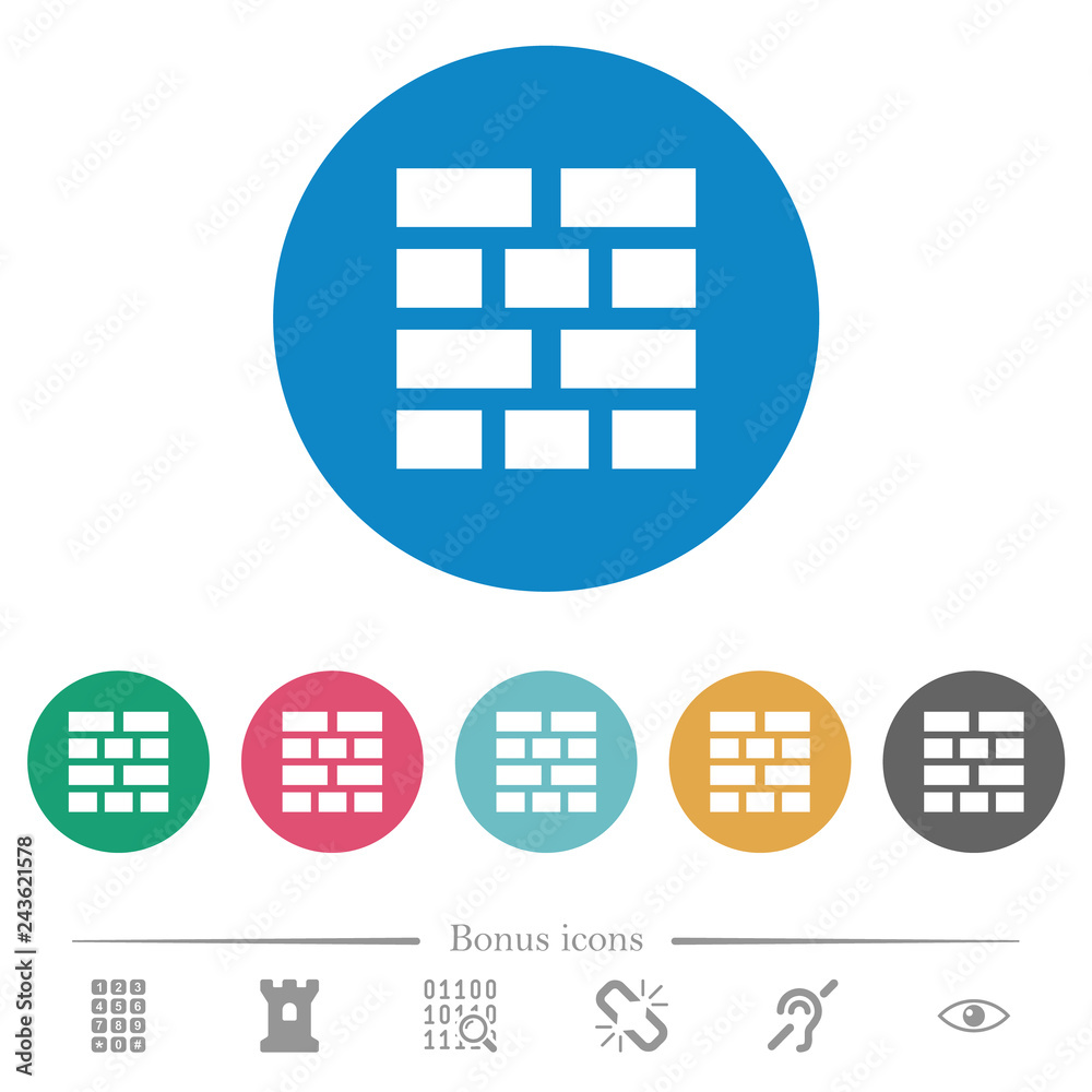 Brick wall flat round icons