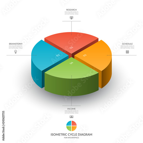 Isometric cycle diagram for infographics. Vector chart with 4 parts, options. Can be used for graph, report, presentation, brochure, web design.