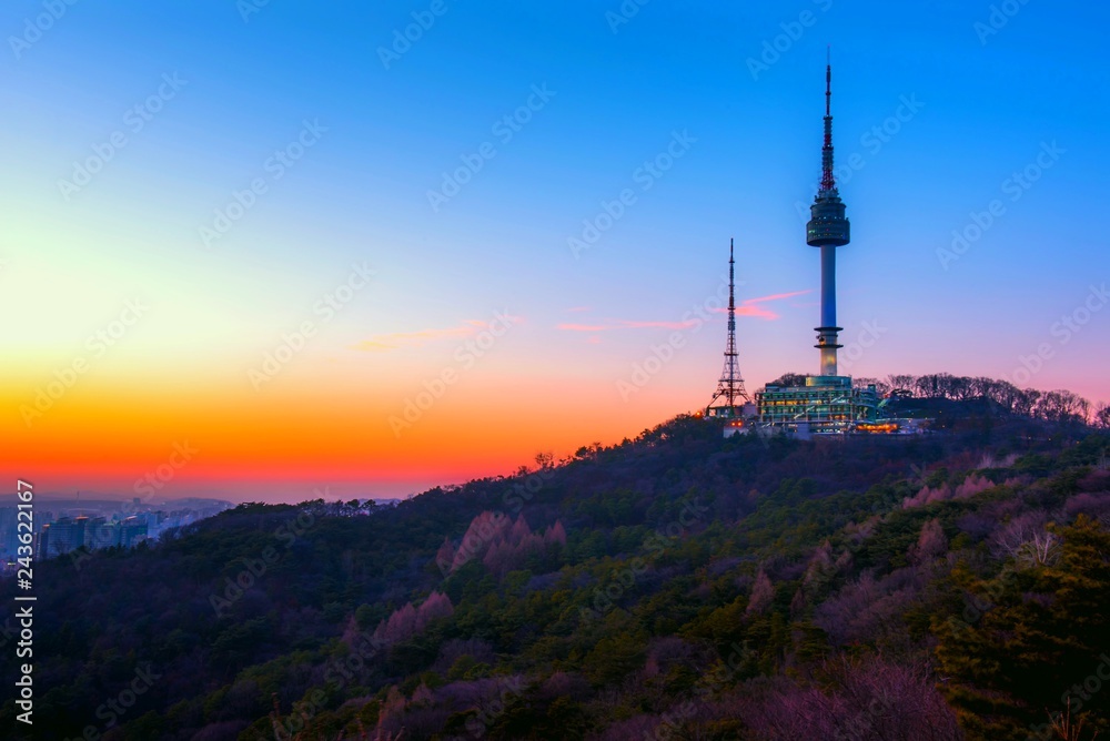 Namsan tower in twilight at seoul city south Korea 