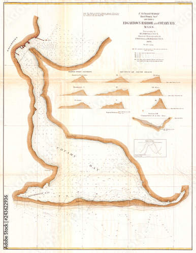 1871, U.S. Coast Survey Map or Chart of Edgartown Harbor, Martha's Vineyard, Massachusetts