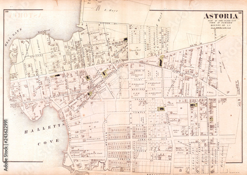 Photography Old Map of Astoria, Queens, New York City Beers 1873
