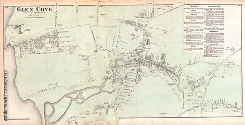Fototapeta Naklejka Na Ścianę i Meble -  1873, Beers Map of Glen Cove, Queens, New York City