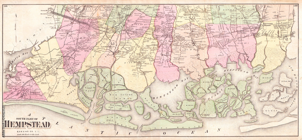 1873, Beers Map of South Hempstead, Long Island, New York