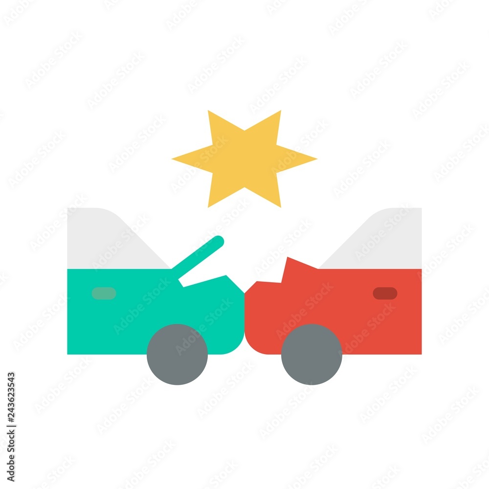Car accident vector, insurance related flat style icon Car accident vector, insurance related flat style icon