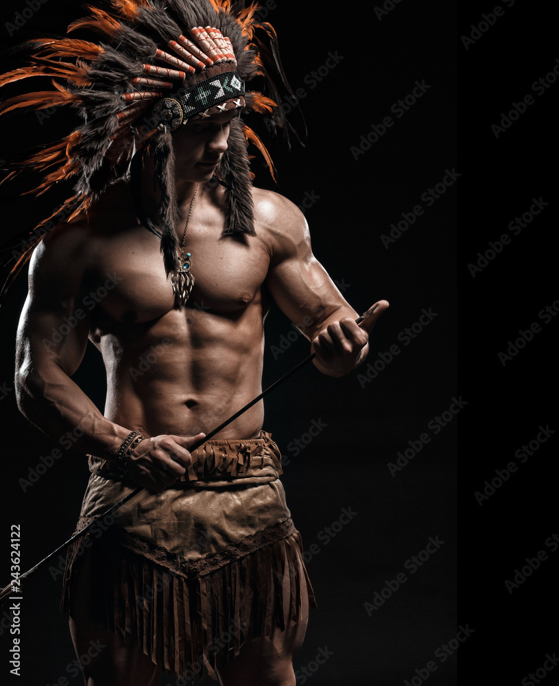 American Indian Apache warrior chief in traditional clothing and ...