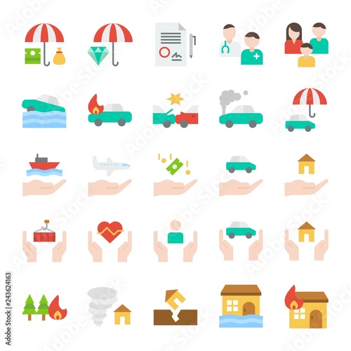 Insurance related vector icon set, flat style