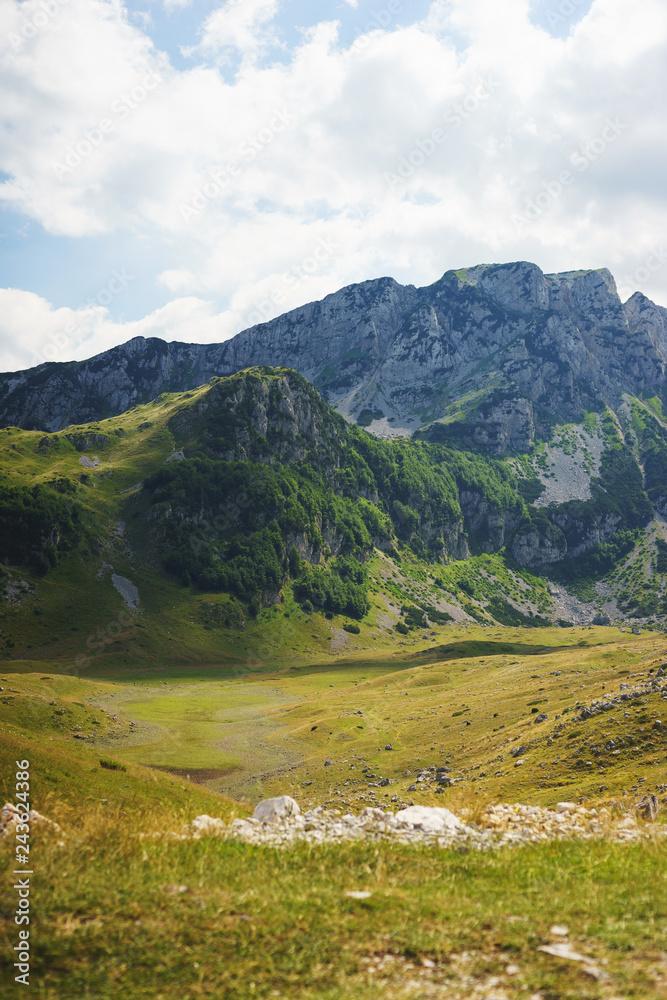 Journey in mountains of the National Nature Park Durmitor in Montenegro. 