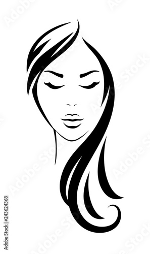 young woman head with black long hair