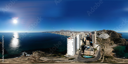 360 degree sphere aerial panoramic photo taken in Benidorm Alicante in Spain, drone 360 degree photo.