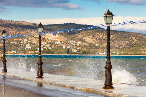 Promenade walking area on seaside in greek resort