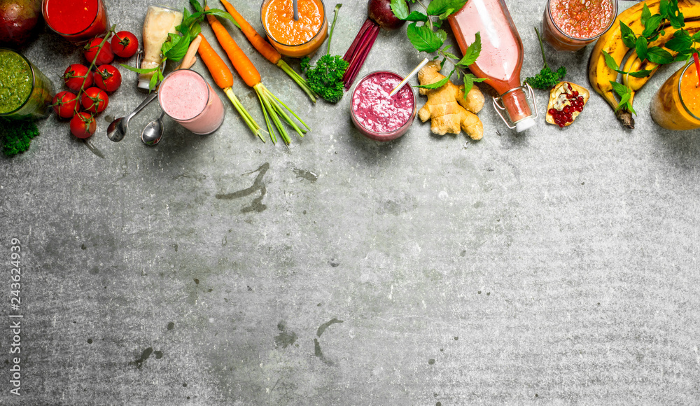 Summer smoothies with fresh vegetables and fruit. Summer smoothies with fresh vegetables and fruit.