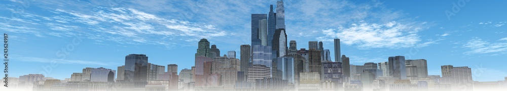 Fototapeta premium Panorama of the modern city, city against the sky, skyscrapers panorama, 3d rendering